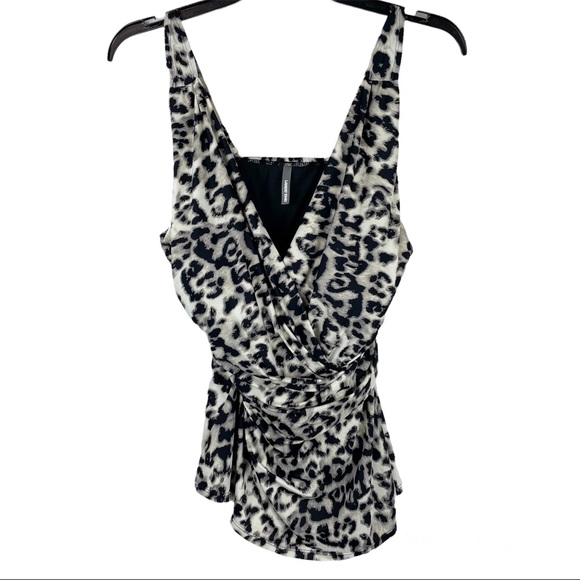 Lands' End Other - Land’s End Leopard Surplice Wrap Tankini Swim Slender Top Sz 12